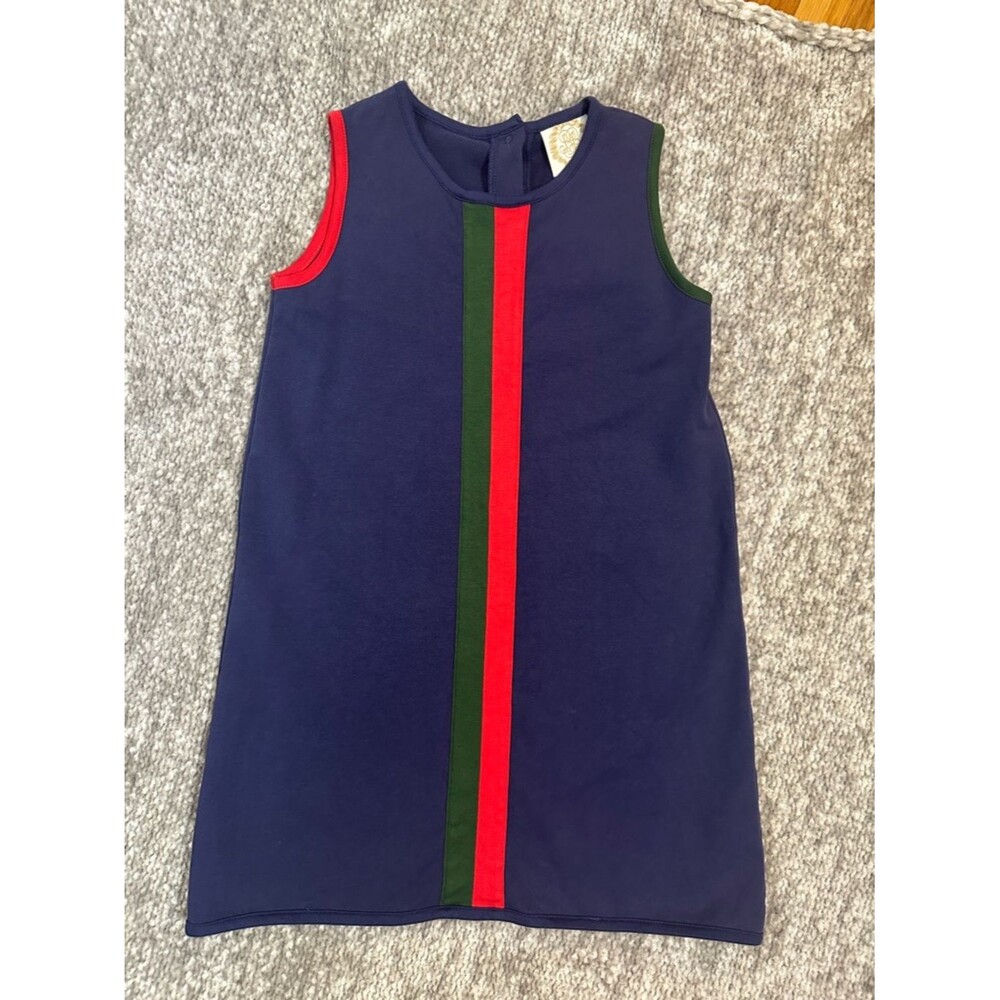 EUC The Beaufort Bonnet Co. Navy Sleeveless Dress with Red & Green Stripe 7